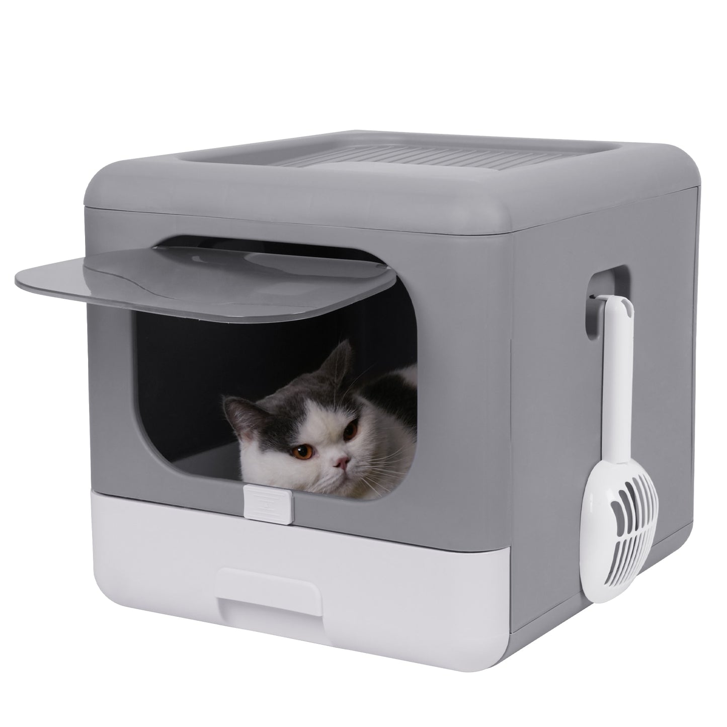 Cat Litter Box Foldable Top Entry Litter Box with Cat Litter Scoop Drawer for Medium and Large Cats - thepetsupplyhaven