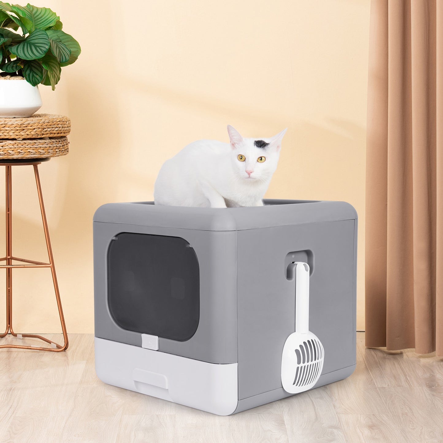 Cat Litter Box Foldable Top Entry Litter Box with Cat Litter Scoop Drawer for Medium and Large Cats - thepetsupplyhaven