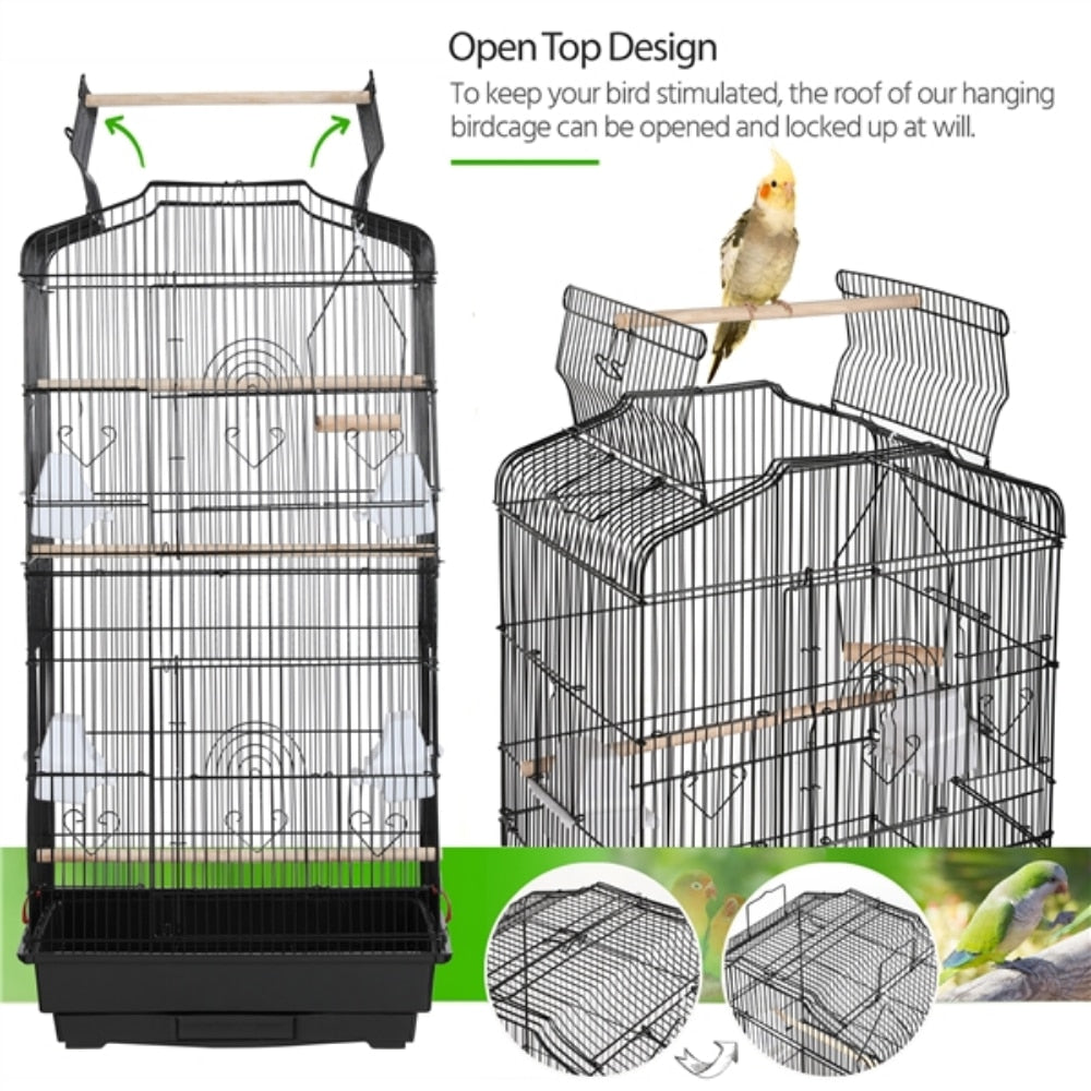 Large 36&quot; Metal Bird Cage with Play Top for Parakeets and Lovebirds, Black - thepetsupplyhaven