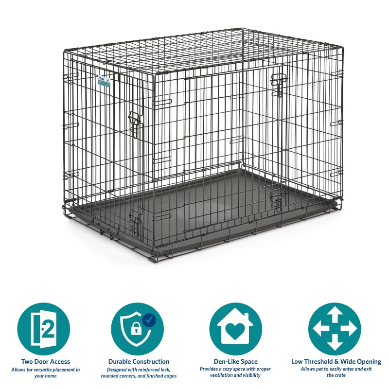 MidWest Homes For Pets Double Door Folding Metal Dog Crate Medium Toy XS XL Intermediate Large Dog Cage ( 24&quot; 30&quot; 36&quot; 42&quot; 48&quot; ) - thepetsupplyhaven