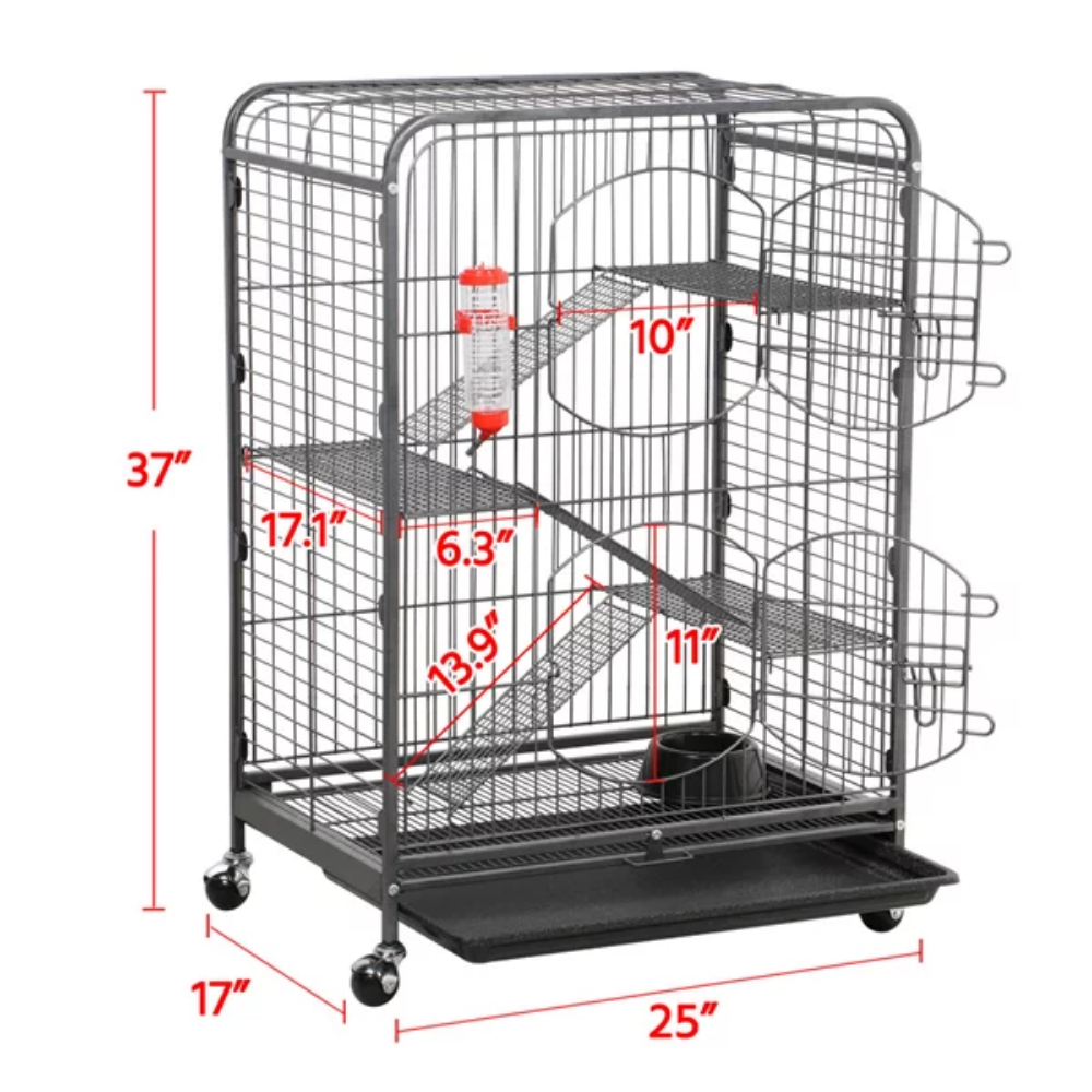 Metal Ferret and Small Animal Cage, Black, 37&#39;&#39; Cat Cages Pet Kennel, - thepetsupplyhaven