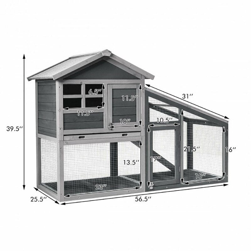 Outdoor Large Rabbit Hutch Wooden Chicken Coop with Ventilation Door and Removable Tray for Indoor and Outdoor - thepetsupplyhaven