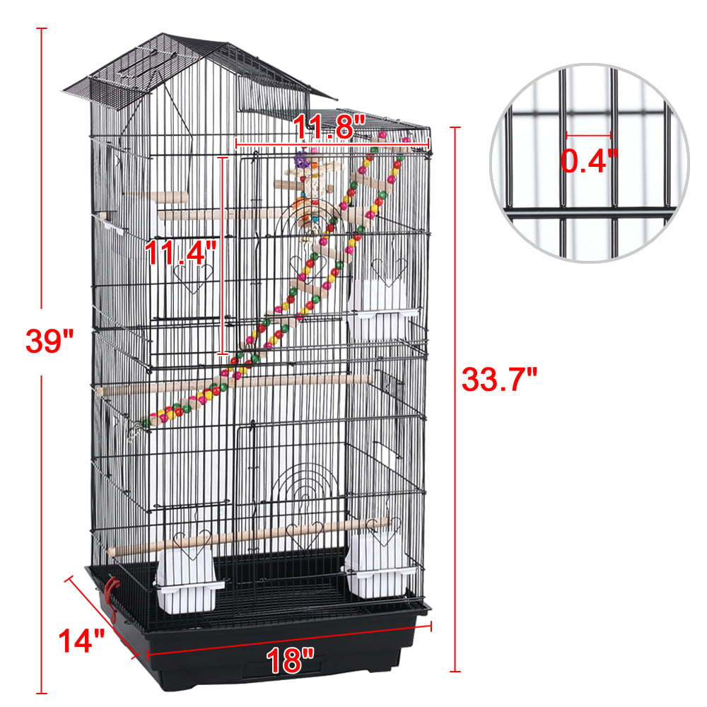 39&quot; Metal Parrot Cage Bird Cage for Small Birds, Black - thepetsupplyhaven