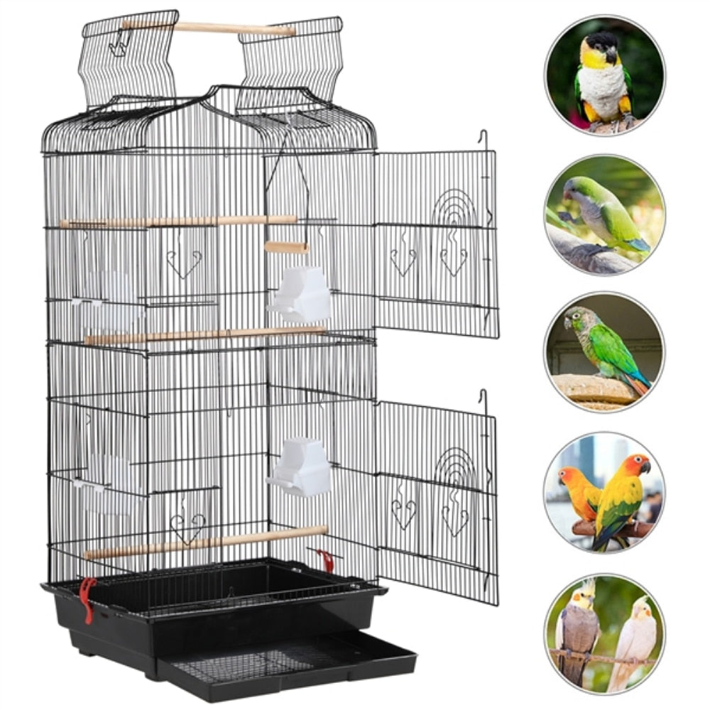 Large 36&quot; Metal Bird Cage with Play Top for Parakeets and Lovebirds, Black - thepetsupplyhaven