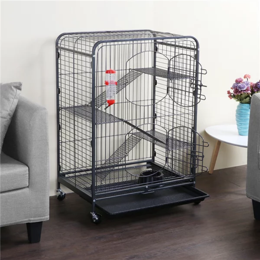 Metal Ferret and Small Animal Cage, Black, 37&#39;&#39; Cat Cages Pet Kennel, - thepetsupplyhaven