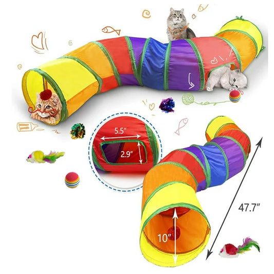 Cats Hideout Tunnels Rainbow Foldable Polyester Pets Training Interactive Fun Toy Tunnel With Hanging Ball Pet Self-playing Toy - thepetsupplyhaven